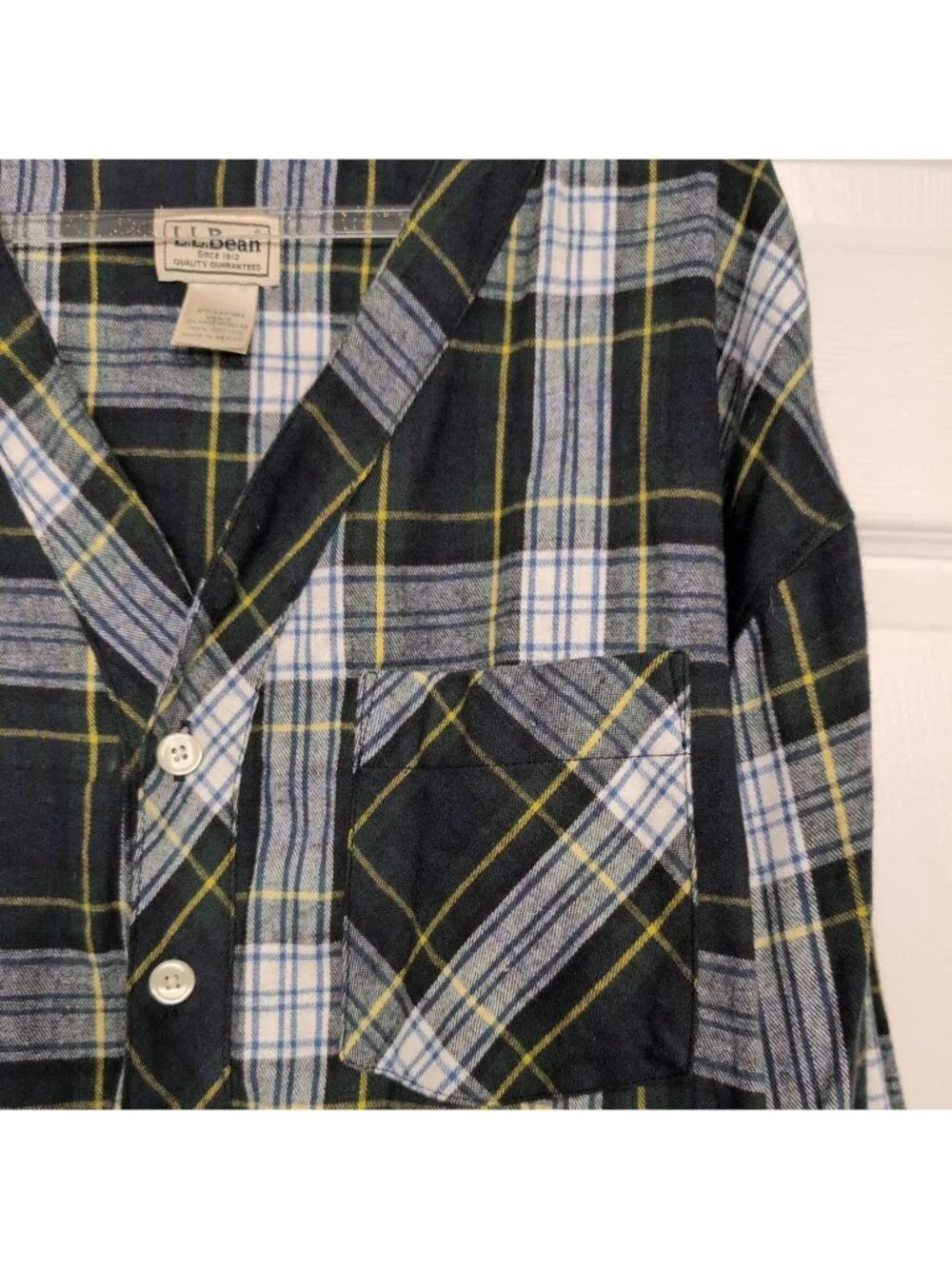 Vintage LL Bean Flannel Plaid Henley Nightshirt Mens Size XXL Green Grunge Loung